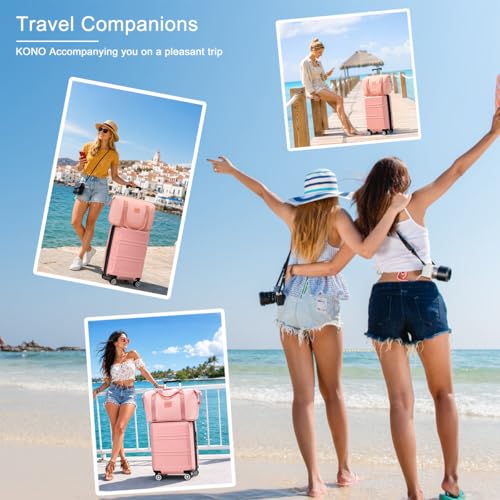 Kono Luggage Set 4 Piece Carry On Hardside Luggage with Spinner Wheels - color: Nude/Rose Pink, size: 12+20-inch/Db/Tb