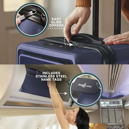TRAVELARIM 3 Piece Luggage Sets, 20 Inch Carry On Luggage, 24 Inch Suitcase - color: Navy, size: 3 Piece Set (20"/24")