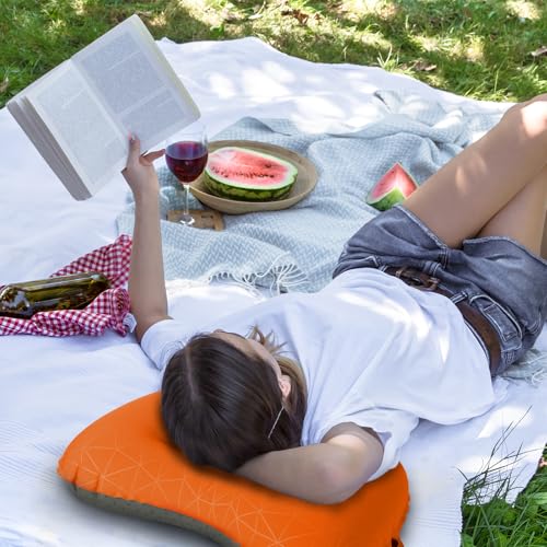 Crisonky Camping Pillow,Ultralight Inflatable Travel Pillow for Backpacking - color: Orange