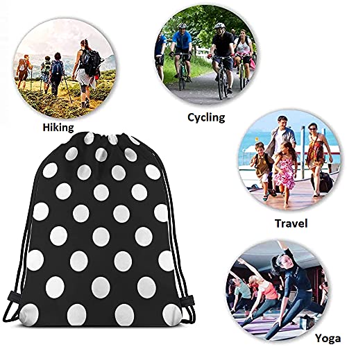 White Polka Dots Drawstring Bags Backpack Bag Big Circle Black Retro Background Simple Texture Fashion Print Sport Gym Sack Drawstring Bag String Bag Yoga Bag for Men Women - color: Multi-a55