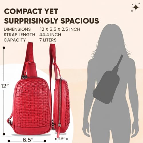 Genuine Leather Body Bag, Unisex Casual Travel Sling | Handcrafted Crossbody Side Organizer, Trendy Durable Secure Travelling Essentials Kept Bag For Daily Use & Active Commuters - color: Red