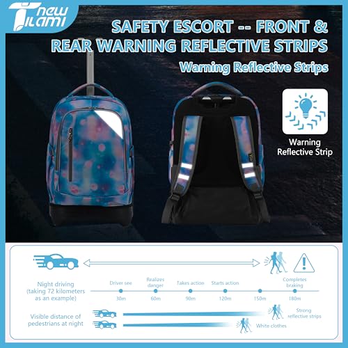 NEW TILAMI 18-Inch Rolling Backpack 6-Wheel for Kids School Travel - color: Purple Star