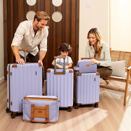 Cobens Luggage Sets 5 Piece, Suitcases with Wheels, TSA Lock, 20/24/28 Inch | ABS Hardshell Suitcase Set, Impact-Resistant Corners, Detachable 360° Wheels, Telescopic TPU Handle, Duffel&Toiletry Bag - color: Purple