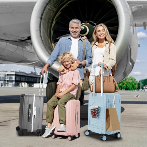 MRPLUM 20" Carry On Luggage Double Handle Suitcase with Net Pocket,Blue - color: Blue