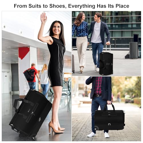Modoker Convertible Garment Travel Bag with Trolley and Wheels, 25in Black - color: 25in-Rich black