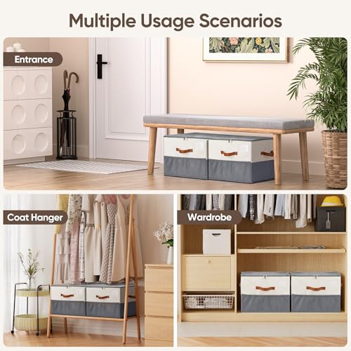 Shoe Organizer for Closet, Adjustable Storage Box Holds 32 Pairs - color: Beige & Grey
