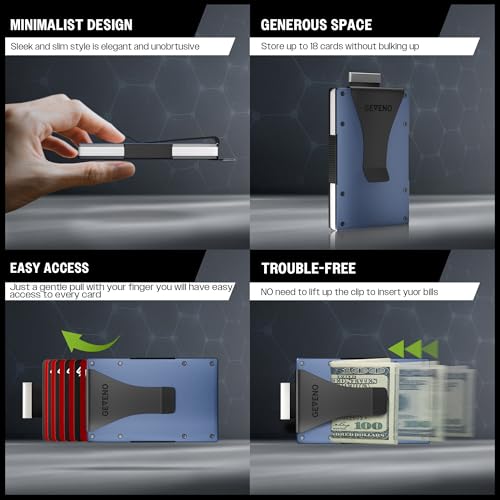 Slim Ridge Wallet for Men–Metal Minimalist RFID 1–21 Card Holder - color: Blue, style: Money Clip