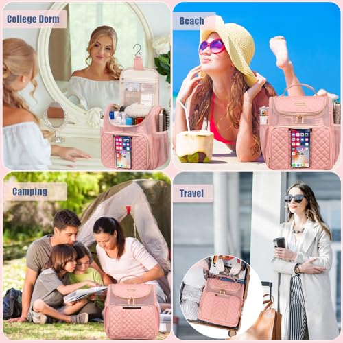 Otevan Large Toiletry Bag for Women Men,Quick Dry Hanging Toiletry Bag - color: Pink