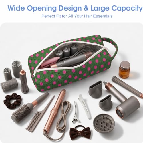 Slim Quilted Hair Tools Travel Case Styling Tools, Wide-Open Design - color: Green Polka Dot