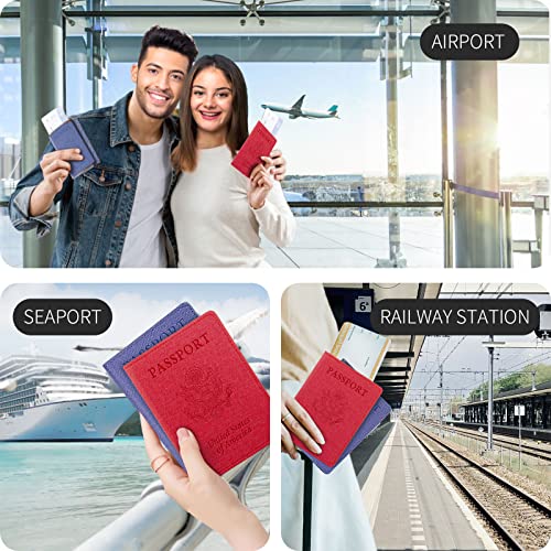2 Pack Passport Holder For Women Kids, RFID Blocking Passport Wallet Red&Light purple - color: RoseRed&LightPurple, style: 2pack