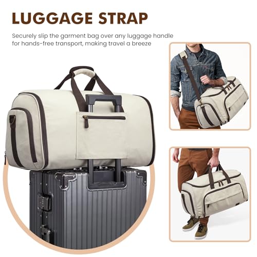 S-ZONE Garment Bag for Travel Convertible Duffle Bag Suit Bag for Men Women - color: Beige