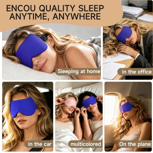 3D Blackout Sleep Mask, Memory Foam Eye Cover for Travel | Zero pressure 3D contoured design with adjustable strap. Perfect for side sleepers, travel, and lash extensions. - color: Blue