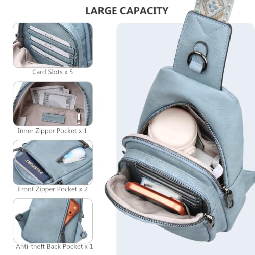 Anti-theft Sling Bags Women Small PU Leather Chest Fanny Pack - color: Light Blue-b