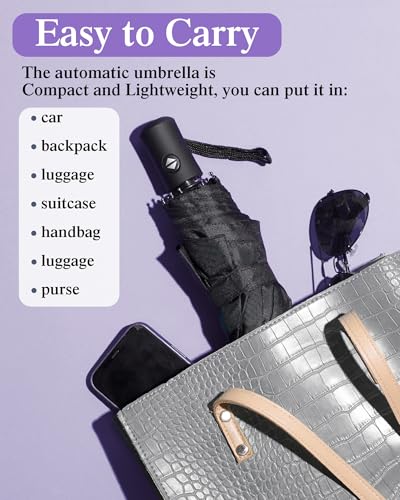 Yahenda 4 Pack Windproof Travel Umbrella Compact Automatic Folding Umbrellas for Rain Lightweight Portable Umbrella Gift for Men Women Backpack & Car Essentials - color: Purple, Black
