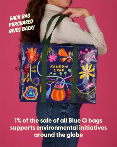 Blue Q Reusable Shoulder Tote Bag - Carry Everywhere Bag with Hefty Zipper - color: Random Crap