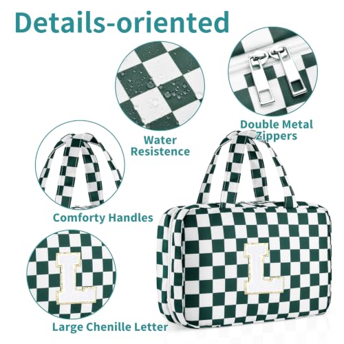 Personalized Travel Hanging Toiletry Makeup Bag Green Checkerboard L - color: Green Checkerboard, size: L