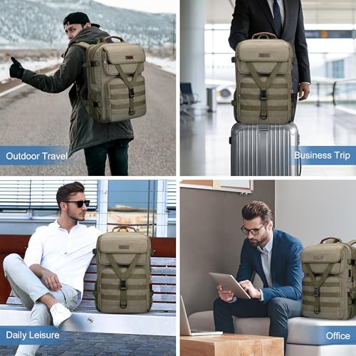 WITZMAN Canvas Travel Backpack for Men Large Laptop Backpack Fits 16 Inch - color: Army Green