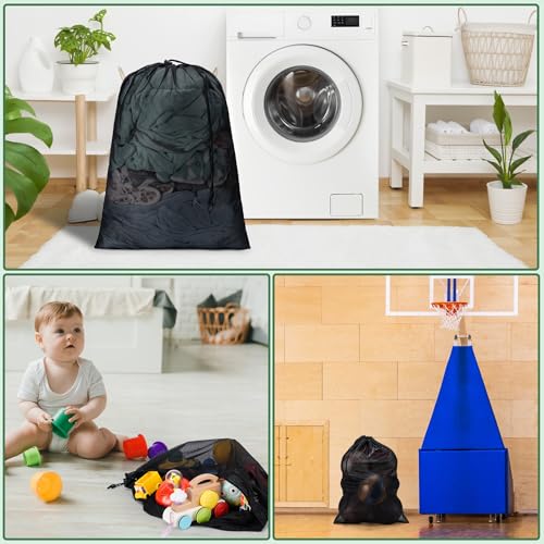 2 Pack Mesh Travel Laundry Bag 28" x 40"Extra Large Dirty Clothes Organizer - color: Black+White, size: 28"x40"