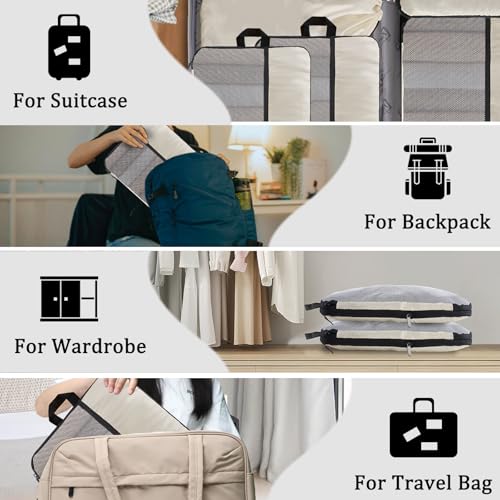 U+U 6 Set Compression Packing Cubes, Travel Organizers (Cream) - color: Cream, size: 6 Set