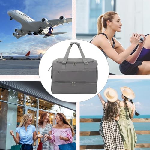 Travel Duffle Bag for Women, Carry-On Weekender with Shoe Compartment - color: Medium Gray