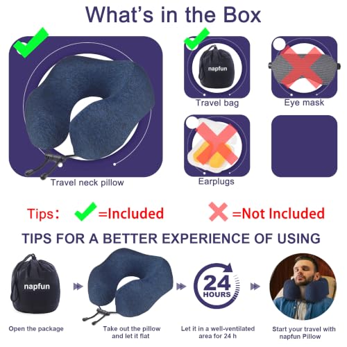 napfun Neck Pillow for Travel, Memory Foam Airplane Pillow, Full Dark Blue - color: Blue