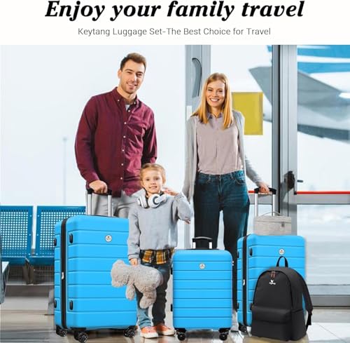 KEYTANG Classic Luggage Sets 5 Piece, Carry-On Luggage with Spinner Wheels, Lightweight Hardside Suitcase Set with TSA Lock, Bonus Travel Backpack & Makeup Bag, 20/24/28 inch, Blue - color: Blue, size: 777-5PCS