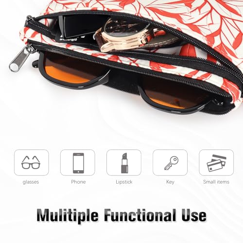 Double Glasses Case Soft Zipper for 2 Pairs - color: Orange Twig