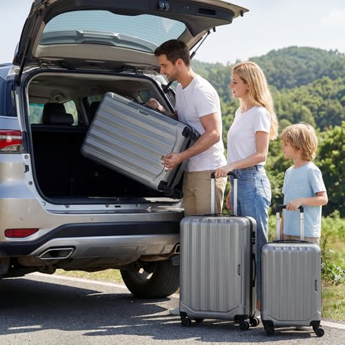 Goplus 3 Piece Luggage Set, 20/24/28 Inch Lightweight Hardshell Suitcases with 360° Spinner Wheels, Telescope Handles, Scratch-Resistant Shell for Business Family Travel (Vertical Stripe, Gray) - color: Gray, style: Vertical Stripe