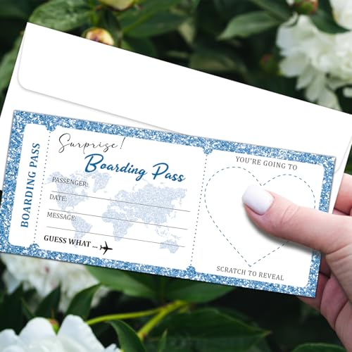Lesixur Blue Plane Tickets Surprise Destination Revealed Card, Boarding Pass Ticket With Envelopes, Surprise Trip Reveal for Valentine's Day, Holidays, Birthday, Wedding, And Christmas-004-1 - style: 1 SET