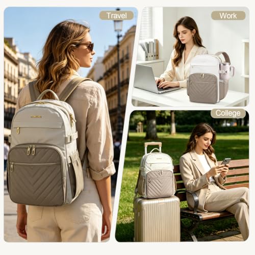 VANKEAN 15.6 Inch Laptop Backpack for Women Large Capacity - color: Beige-khaki, size: 15.6 Inch