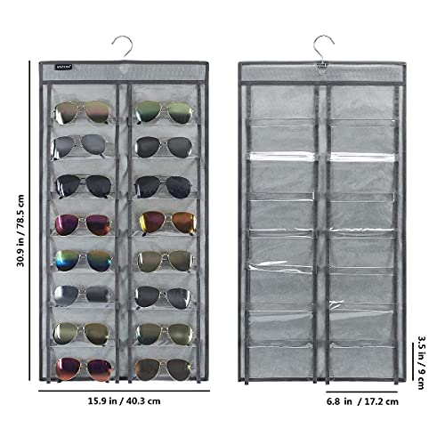 Dual Sided Hanging Sunglasses Organizer Wall Eyeglass Holder Sunglass Rack for Home with 32 Dust Proof Pockets (32 Pockets-Grey) - color: 32 Pockets-Grey