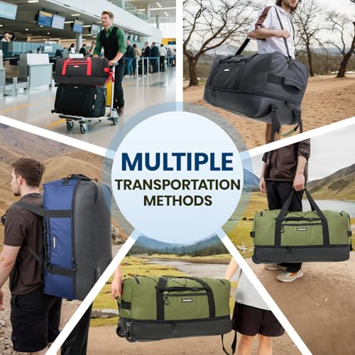 Fanwoli 120L Rolling Duffle Bag with Wheels, Foldable Travel Duffel - color: Blue