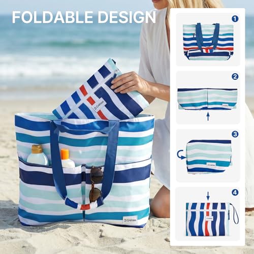 G4Free Beach Bags for Women, Sandproof Foldable Bag Pool Travel - color: Colorful Ripple