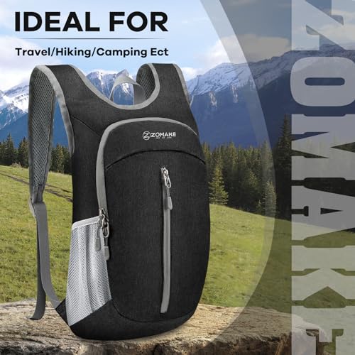 ZOMAKE 10L Ultra Lightweight Packable Backpack, Small Daypack Light Foldable Backpacks Water Resistant Day Bag for Hiking(Black) - color: Black A1, size: 10L