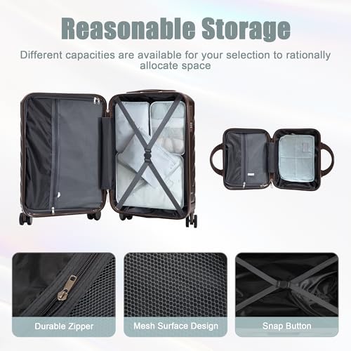 20+14 Inch Hardshell Luggages, Lightweight Durable ABS Suitcase with Spinner Wheels - color: BROWN+ABS, size: 14/20 Inch