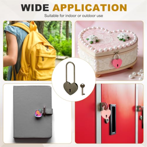 PATIKIL Mini Heart Lock w/Key 1.8x3.9 Heart Shaped Padlock Bronze - color: Bronze, size: 1.8"x3.9"