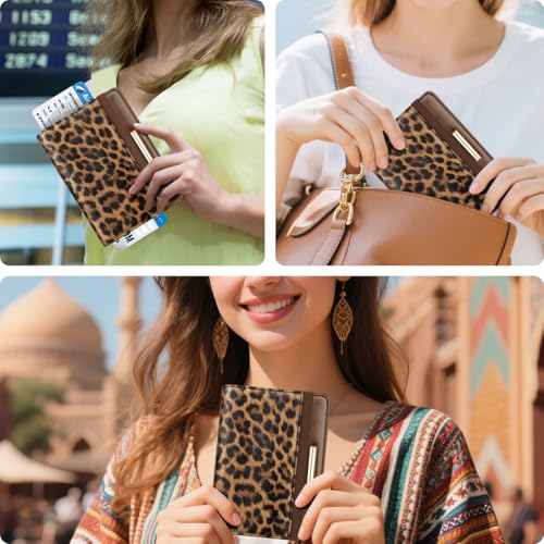 Coco Rossi Passport Holder for Travel Women Slim RFID Passport Cover Wallet - color: Leopard