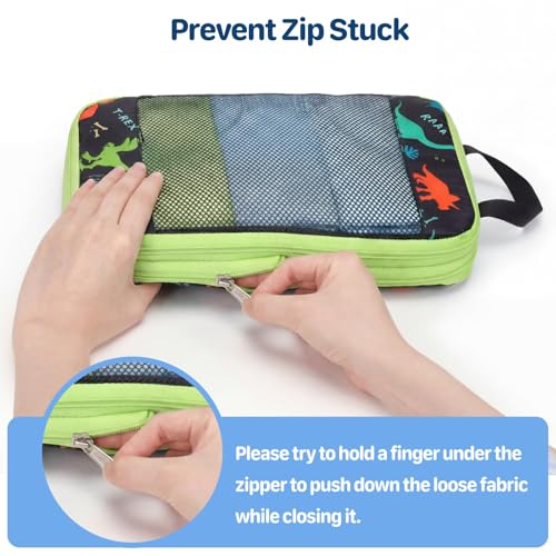 Kids Compression Packing Cubes - 4 PCS Sets, Black Dinasour | Water Resistant 4 Piece Set with Shoe Bag, Toddler Suitcase Organizer Set, Expandable Storage for Luggage - color: Black Dinosaur