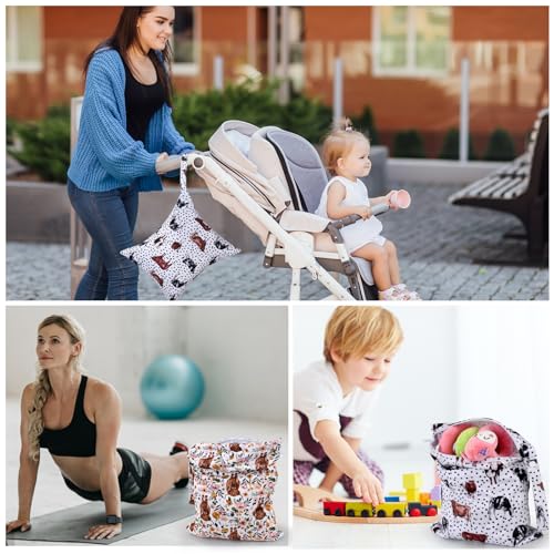 2pcs Cloth Diaper Wet Dry Bags with Two Zippered Pockets-Highland Cow - color: Cow