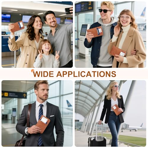 RFID Family Passport Holder Wallet - Travel Document Organizer - color: Brown