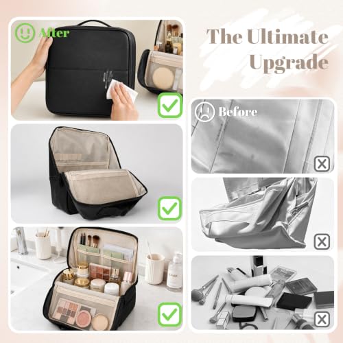 Travel Makeup Bag Cosmetic Organizer Case Standing Makeup Bag(Black) - color: Black