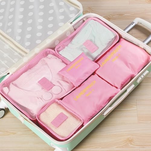 12 Set Travel Packing Cubes Luggage Packing Bags Reusable Lightweight Suitcase Organizer Cubes Set for Travel Accessories (Sky Blue+Pink) - color: sky blue+pink