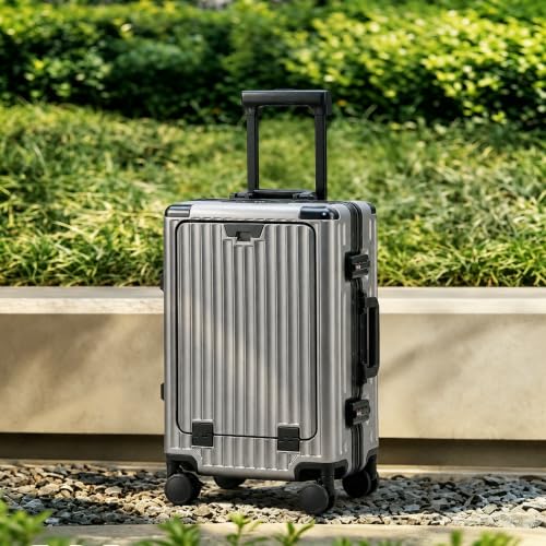 20" Aluminum Frame Carry-On with Front Pocket & USB Port - color: Gray