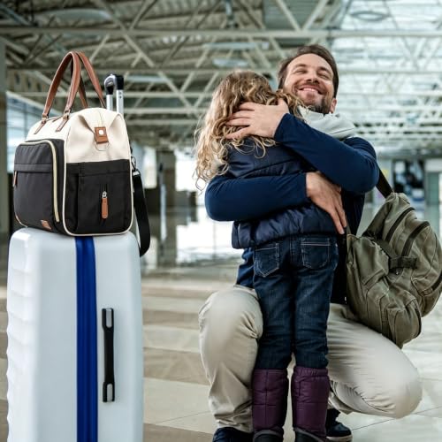 Diaper Bag Backpack Mommy Bag Large Capacity Diaper Backpack Travel Essential Baby Diaper Bag for Mom and Dad, Black (Black & Creamy-White) - color: Black & Creamy-white