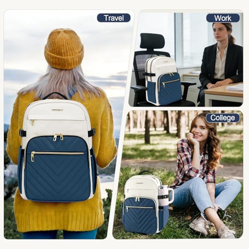 VANKEAN 15.6 Inch Laptop Backpack for Women Large Capacity - color: Beige-haze Blue, size: 15.6 Inch