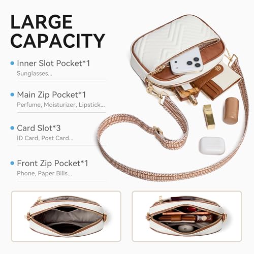 BOSTANTEN Quilted Small Crossbody Bag for Women Vegan Leather Purses - color: Beige With Brown