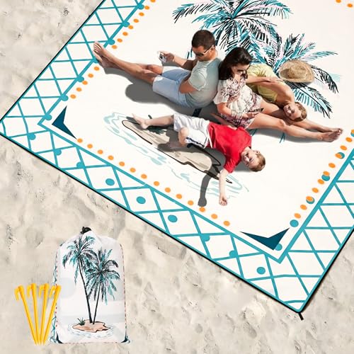 HIHOHO Beach Blanket Waterproof Sandproof Quick Drying Mat for 1-8 Adults - color: Flower Cocotree, size: 6'11" x 6'7"