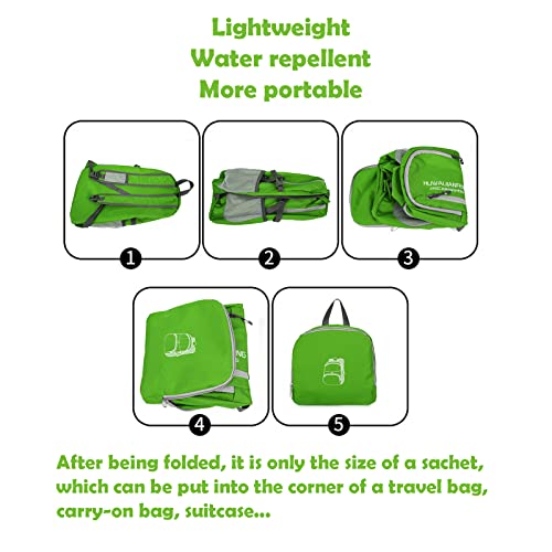 Lywencom 30L Foldable Hiking Backpack Ultralight Waterproof Daypack(green) | Packable 10oz ultralight design saves luggage space. Waterproof & tear-resistant for day hikes, camping, and travel packing. - color: Green