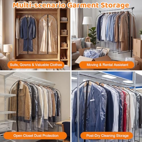12 Pack Clear Garment Bags, 24 x 40 In Clothes Covers For Suits & Coats - color: Full Clear with Black Edge, size: 40in *12