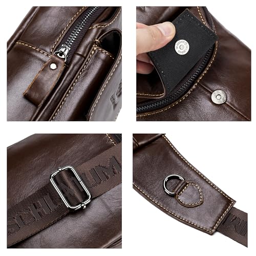 LUKZIJAES Genuine Leather Sling Bag for Men - color: #13-coffee